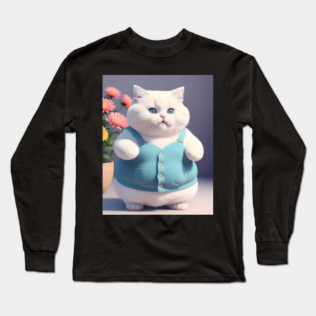 Chubby cat - Modern digital art Long Sleeve T-Shirt by Ai-michiart